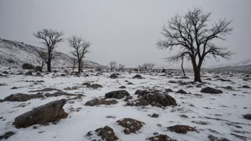 Et kaldblåst ørkenlandskap med snø og is