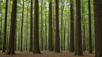 En samling av trær i en skog eller park.