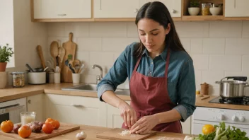 En kokkhjelpekraft som hjelper til i kjøkkenet med matlaging og annet arbeid.