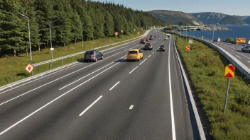 Et bilde av en trygg og moderne norsk vei med ulike trafikksikkerhetstiltak.