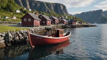 En tradisjonell norsk båt i en kystmiljø.