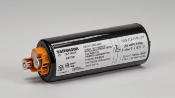 Et lyktebatteri med hvit bakgrunn og en tydelig visning av batteriets etikett og terminaler.