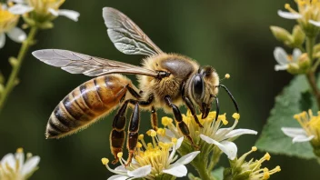 Et hunangsvin i flukt, samler nektar fra en fargerik blomst.