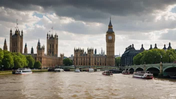 Thameselven i London, med båter og skip som seiler på vannet.