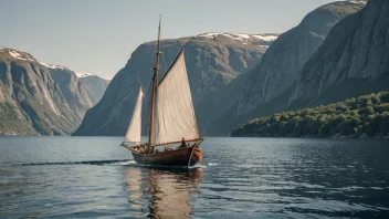 En tradisjonell norsk båt som seiler på en rolig fjord.