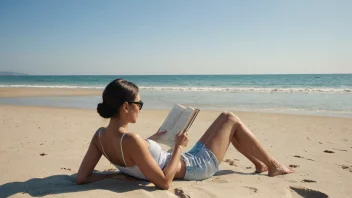 Et fredelig bilde av en person som leser en bok på en strand, perfekt for å illustrere begrepet ferielitteratur.