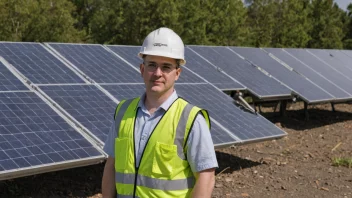 En solassistent som arbeider på en solenergi-installasjon.