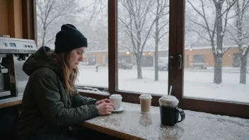 En person som jobber på en cafe om vinteren.