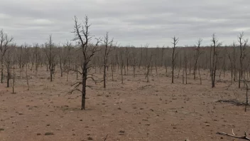 En øde skog med få trær