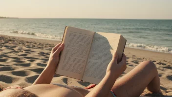 En person som leser en bok på en strand om sommeren