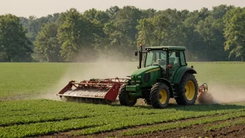 En bonde sprenger gjødsel på en åker med en traktor for å bedre jordkvaliteten.