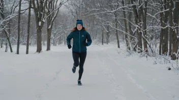 En person i vinterklær løper i snøen, med et vakkert vinterlandskap i bakgrunnen