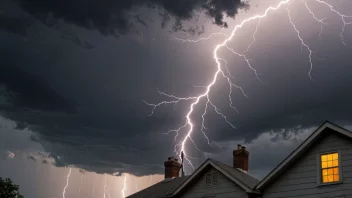 Et bilde av en beskyttelsesstrøm, som en lynavleder eller en overspenningsvern, med en bakgrunn av en stormfull himmel.