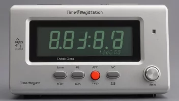 Et tidregistreringsutstyr med digital skjerm.