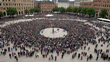 Et stort torg med mennesker samlet for en begivenhet