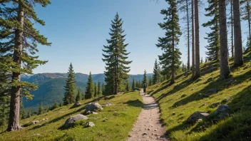 En vakker sommerløype i en norsk skog, perfekt for turer og utendørsaktiviteter.