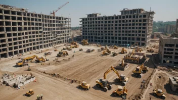 En stor byggeplass med et massivt byggeprosjekt i gang.