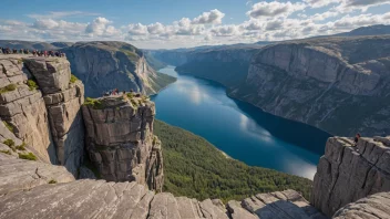 En naturskønn utsikt over et kjent landemerke eller turistattraksjon i Norge.