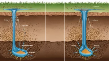 En illustrasjon av infiltrasjonsprosessen, som viser hvordan væske eller gass trer inn i et materiale, med fokus på væskebevegelser i jord eller i medisinske sammenhenger.