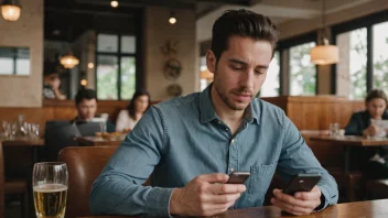 En person som leser en restaurantvurdering på telefonen sin.