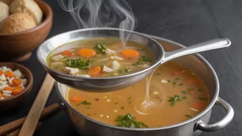 En suppeøse på et bord med en bolle suppe