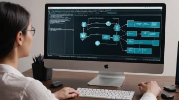 En person som arbeider på en datamaskin med en databehandlingsstrategi på skjermen