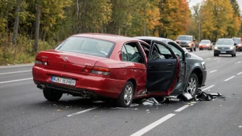 En dramatisk bilulykke med en stor kollisjonskraft, som illustrerer begrepet kollisjonsfaremoment.