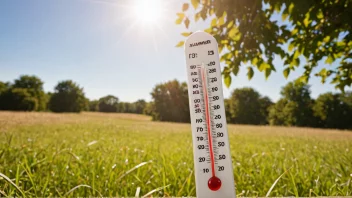 Et termometer som viser en høy temperatur, med en solrik sommerbakgrunn