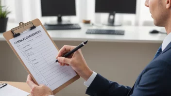 En person holder en clipboard med en sjekkliste, med en klokke i bakgrunnen for å representere prioritering og tidsstyring.