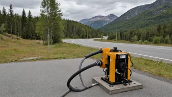 En veipumpe installert på siden av en vei, brukt til å pumpe vann eller annen væske.