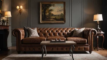 En chesterfield-sofa med klassisk design og komfortable sitteplasser, plassert i en stue med en varm og koselig atmosfære.