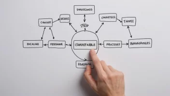 En person vises med et forvirret uttrykk, omgitt av komplekse diagrammer og flytdiagrammer. Når de begynner å forenkle prosessen, blir diagrammene og flytdiagrammene mindre komplekse og mer organiserte.