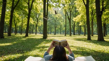 En fredelig bilde av en person som leser en bok i en park omgitt av natur.