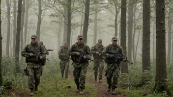 En gruppe jegere på villjakt i skogen.