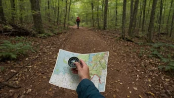 En person følger en sti i skogen.