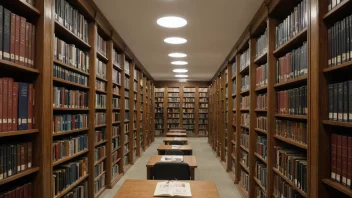 Et moderne bibliotek med en stor samling av bøker og en egen seksjon for nasjonalbibliografien.