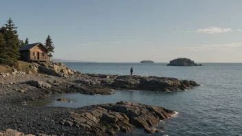 En person som bor på en avsidesliggende øy, med en liten hytte og et stort havutsikt.