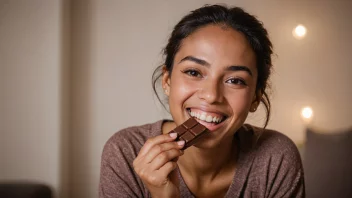 En chokoladeelsker som nyter en bit sjokolade