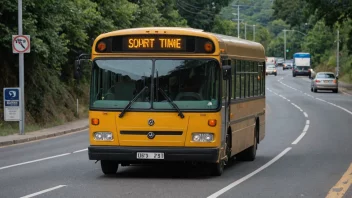 En buss som kjører på en vei med noen stopp underveis