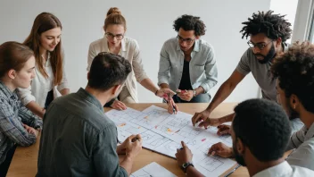 En gruppe mennesker fra ulike bakgrunner og bransjer som kommer sammen for å dele ideer og finne innovative løsninger på komplekse problemer.