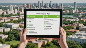 En person som holder en tablet med en miljøhandlingsplan