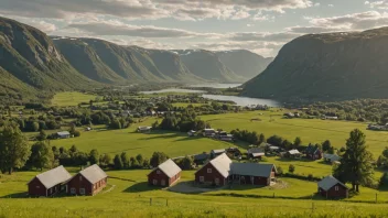 Et idyllisk landskap i Norge med fokus på lokale næringer og ressurser.