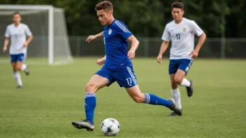 En fotballspiller i aksjon, med et uskarpt bakgrunn for å fremheve hastighet og bevegelse.