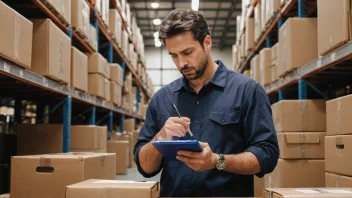 En logistikk koordinator i et lager, som håndterer pakker og forsendelser.