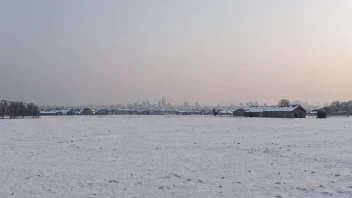 Et kaldt og snørikt landskap med noen bygninger i bakgrunnen, som illustrerer en kaldregion