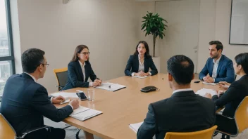 En gruppe mennesker som sitter rundt et bord, engasjert i en diskusjon, med en whiteboard i bakgrunnen fylt med ideer og notater.