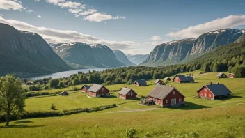 En tradisjonell norsk gård omgitt av vakker landskap.