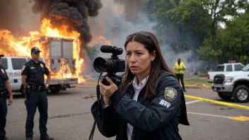 En journalist som rapporterer direkte fra en åsted.