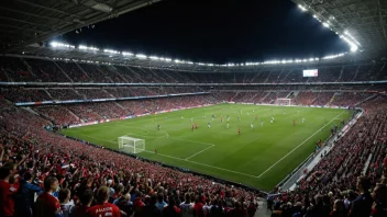 Et fullsatt fotballstadion med entusiastiske tilhengere som heier på laget sitt.