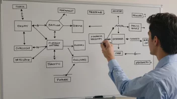 En person foran en whiteboard med et flytdiagram.